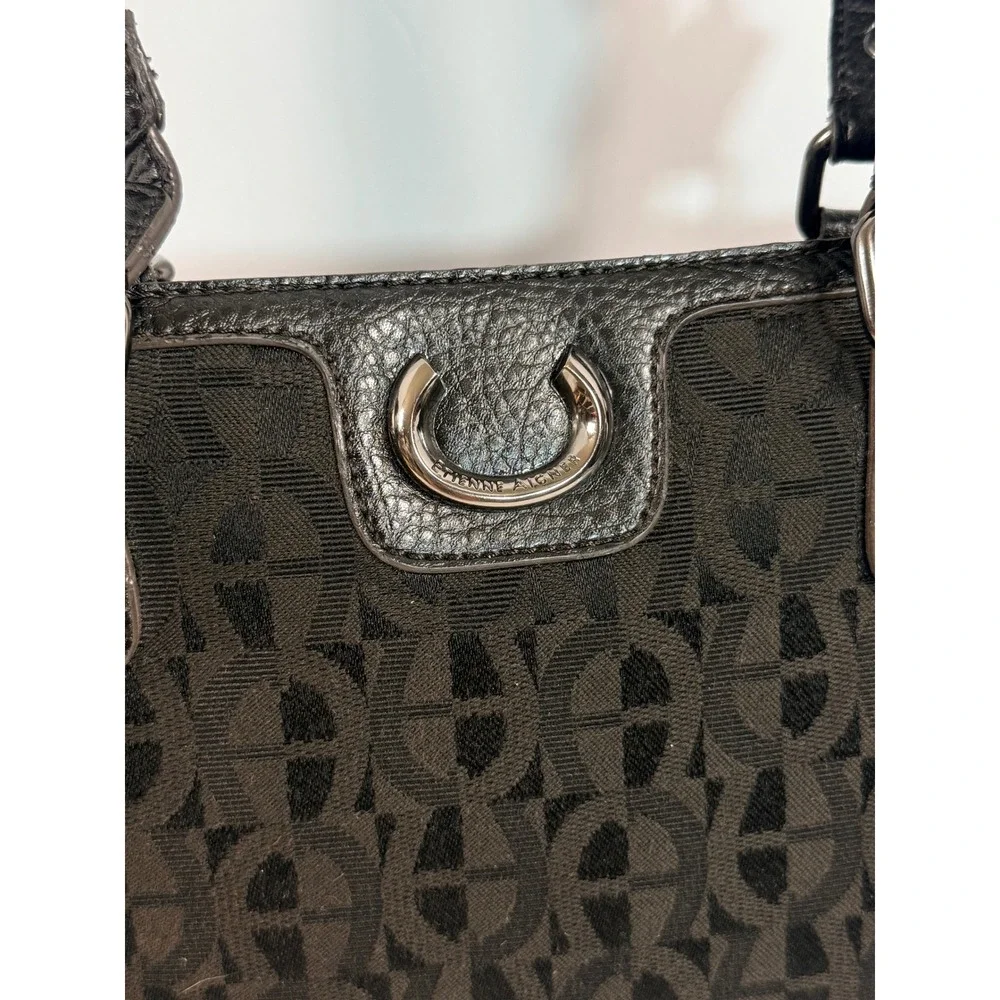 Etienne Aigner Black Signature Jacquard Leather Trim Dome Satchel Shoulder Bag